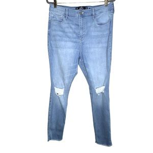 Hollister Ultra High Rise Super Skinny Distressed Frayed Hem Light Blue Jeans